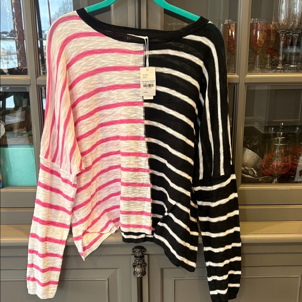 NEW STITCHDROP pink and black striped sweater